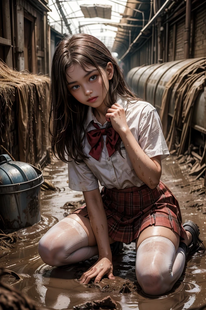 dirty white tights , Age 8 years, school shoes, dirty white socks , the waistband of the skirt is at a level above the chest. , schoolgirl with small breasts , red knot , red bow , dark red skirt , plaid skirt , pleated skirt , Dirty белая рубашка , realistic、top quality、Clear Photos、((Brick underground tunnel、Unpleasant smell of sewerage、Covered in mud、Sewer channels, filled with feces、a lot of trash and junk、Самая Dirty канализация))、The bricks are covered with moss、(( густые грязно-Brown hair、joy, covered in mud、Glad to get dirty))、(Dirty 、Tangier、Brown hair)、Lying face down in the dirt 、Scoop out the dirt with both hands、The beautiful girl&#39;s hair is covered in dirt、joy лежать в грязной канализации))、(((I want to smear dirt all over my body.、A large amount of impurities flows down the head.、The whole body is full of dirt 、a large amount of dirty garbage and waste , garbage heaps))