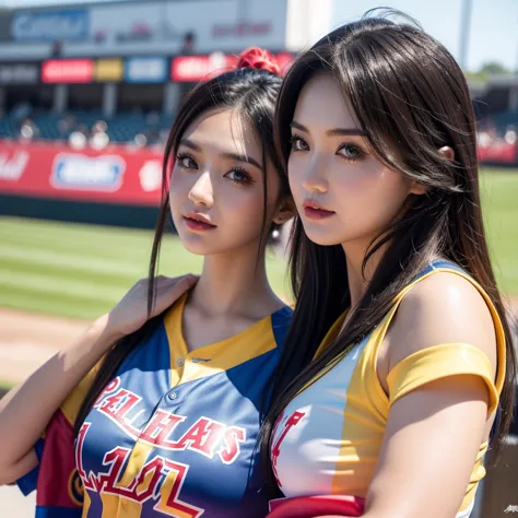 super detailed photos、detailed face、cool woman、colorful costume, baseball adult cosplay, big breast, colorful costumes、clothing ...