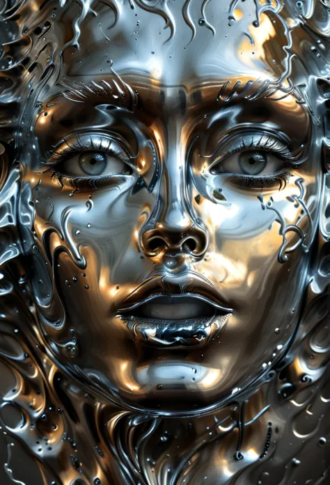 (best quality,4k,8k,highres,masterpiece:1.2),ultra-detailed,(realistic,photorealistic,photo-realistic:1.37),liquid metal face,be...