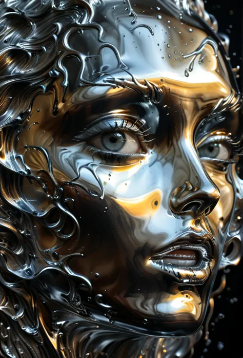 (best quality,4k,8k,highres,masterpiece:1.2),ultra-detailed,(realistic,photorealistic,photo-realistic:1.37),liquid metal face,be...