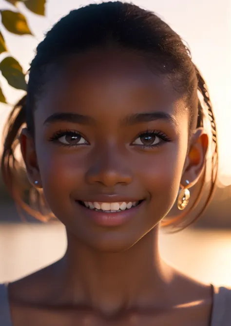 (portrait, editorial photograph) (beautiful black girl), adorable face, long brown curly hair, hazel eyes, by lee jeffries, niko...