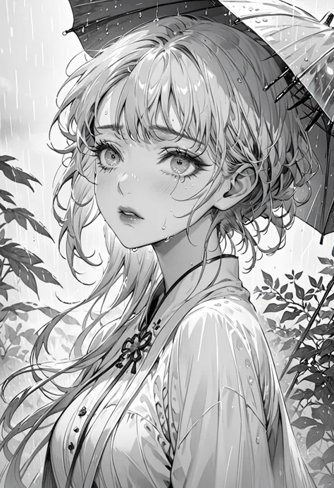 (highest quality,very detailed,high resolution:1.2),beautiful girl crying in the rain，dilated grey eyes，very_long eyelashes, det...