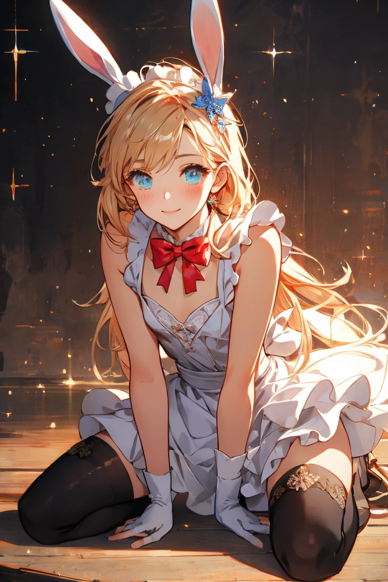 
masterpiece, best quality, extremely detailed CG unity 8k wallpaper, ,, ,(Upper Body head close-up shot of a beautiful little girl), Wendy, Long straight blonde hair,((Mckenna Grace)), (((flat chest))),((pink-Cyan))golden ((Glittering Maid Dress,Bunny Ear Headgear ,glove,Bow-tie,zettai ryouiki))， (()),(),(()),,(()) ,((Kneel,spread legs)),(Lean forward), (Blush), oil skin ,()，, () (()),,(seductive smile)，,,, ,, (Wonderland),,(),,pretty fac, key art, award winning, intricate detail realism hdr, by (ruan jia and artgerm and range murata), Photorealism, Hyperrealism, ultra realistic, dramatic light, intense shadows, gorgeous view,depth of field