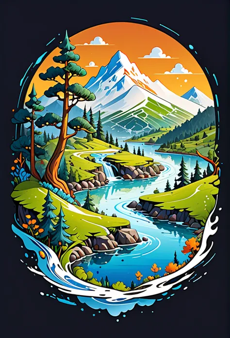 impressive painting of a mountain with trees and water, a detailed painting by petros afshar, shutterstock contest winner, envir...