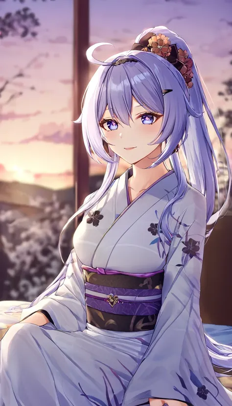 1girl, solo, looking at view, kiana kaslana \(honkai impact 3rd\), herrscher of finality, white hair, ahoge, ponytail, very long...