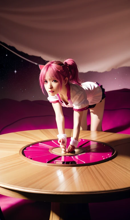 Tabletop, Highest quality, One Girl, Spin around, alone, Pink Hair, Double Ponytail, tears, Pink Eyes, gloves, magician, Outstretched arms, collar, (Hmph: 0.6)、Madoka Magica、Attacked by tentacles