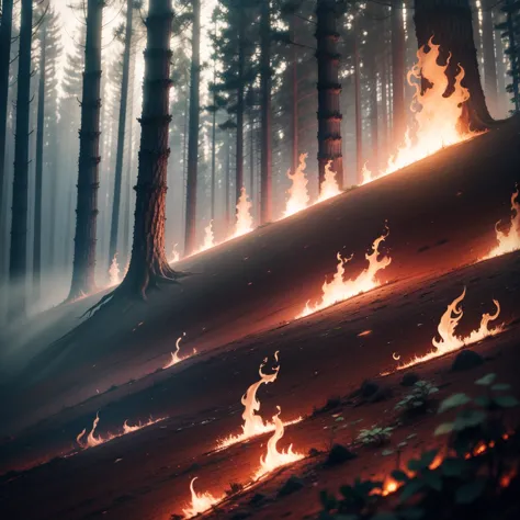 a forest in flames.