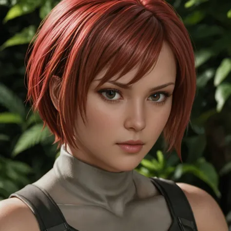 red hair "regina", "dino crisis game", quality, atlas, high resolution (4k, 8k), detailed portrait, beautiful and detailed face,...