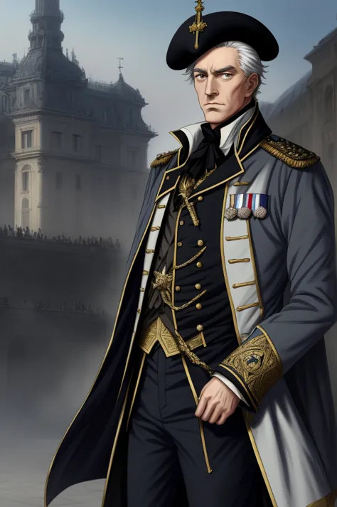 highest quality, masterpiece, high resolution,，（marmont），french，french revolutionary soldier，medals，marshal，（french cityscape_ba...