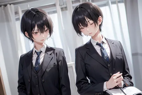 naked、nude、bra、older sister、cool、slender、black hair,、short hair、in a suit、sleeping