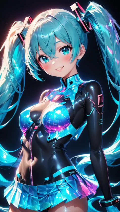 holography, draw in neon colors, beautiful holographic_cyber girl, neon hologram suit, shiny cyberpunk futuristic outfit, pleate...