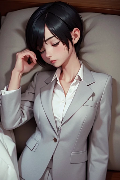 naked、nude、bra、older sister、cool、slender、Black Hair,、Short Hair、In a suit、Sleeping
