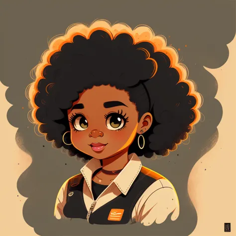 cartoon image of a woman with a big afro hair, super cute funky black girl, cartoon style illustration, cartoon art style, carto...