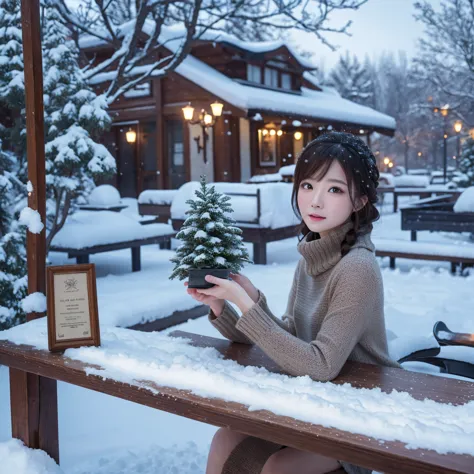 (tabletop、highest quality、8k、award-winning works、ultra-high resolution)、one beautiful woman、winter、snow scene、that&#39;it&#39;s ...