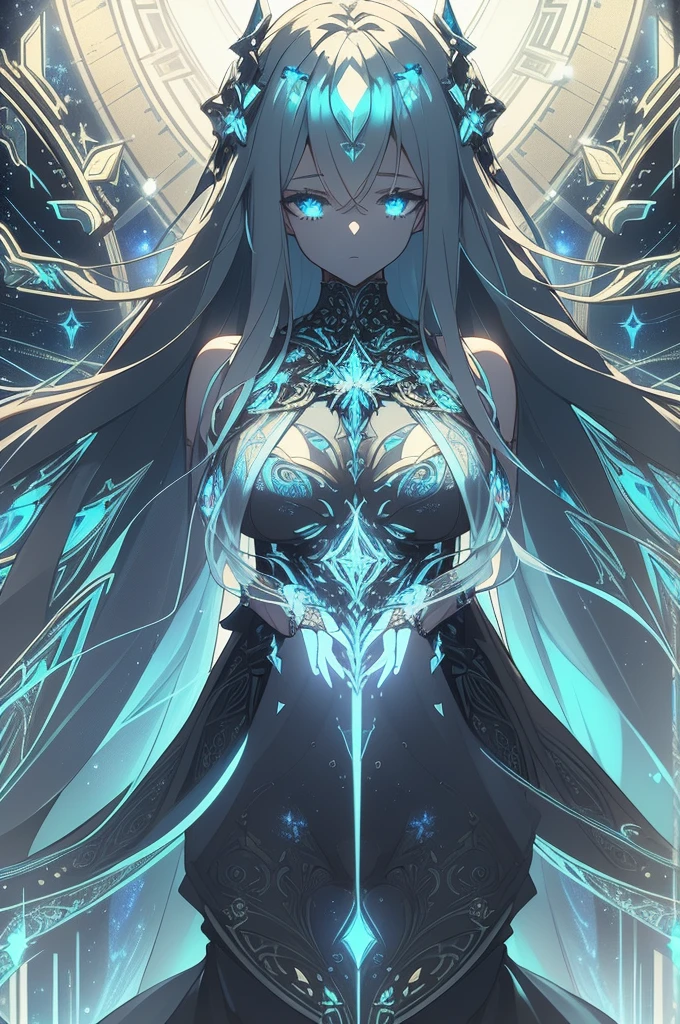 A celestial cyborg illuminated in ethereal light, its metallic form reflecting hues of cosmic blue and shimmering silver. The image, a stunning photograph, captures the intricate details of its intricate circuits and glowing neon accents against a backdrop of swirling galaxies. The composition is striking, showcasing the fusion of advanced technology with celestial beauty in crystal-clear quality.