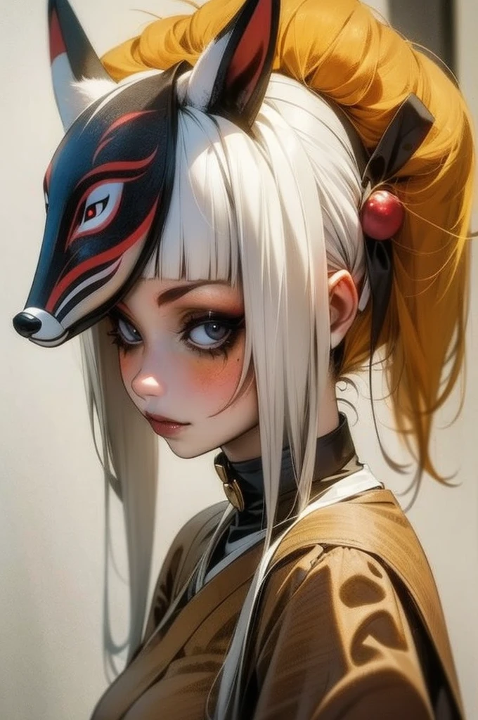 Girl wearing a fox mask on the side of her head