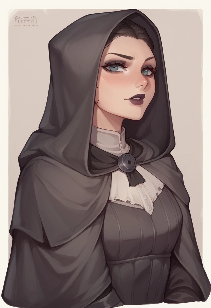 girl, visual novel character, black overcoat, hunter, gothic theme, medieval, detective