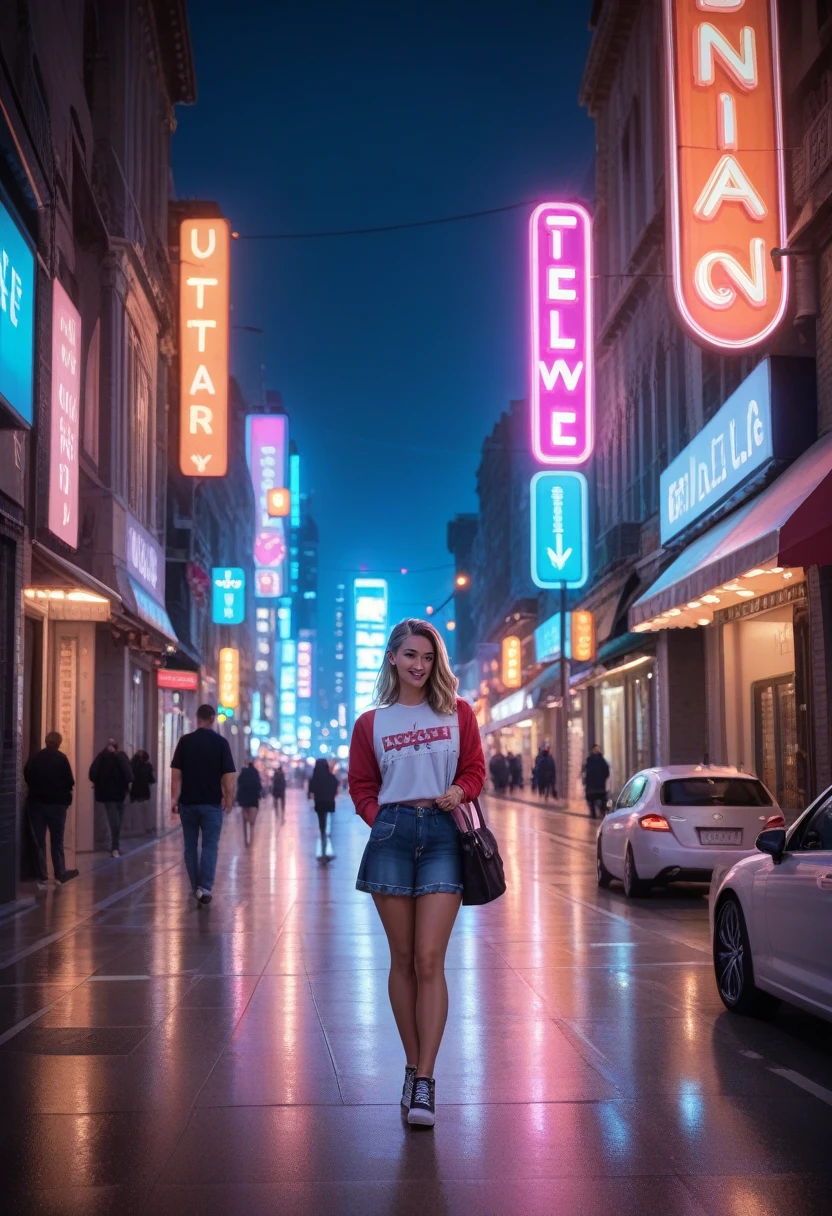 retracted image of a city with alleys to street, super detailed, masterpiece, best quality, ultra quality, absurd details, best light, best shadow, sharp, sharp image, detailed, extremely detailed, great resolution, 8k, 4k, uhd, volumetric, bright sprite, particle effects, beautiful effects, neon, neon light, sunbeam, sunlight, (character on the street)