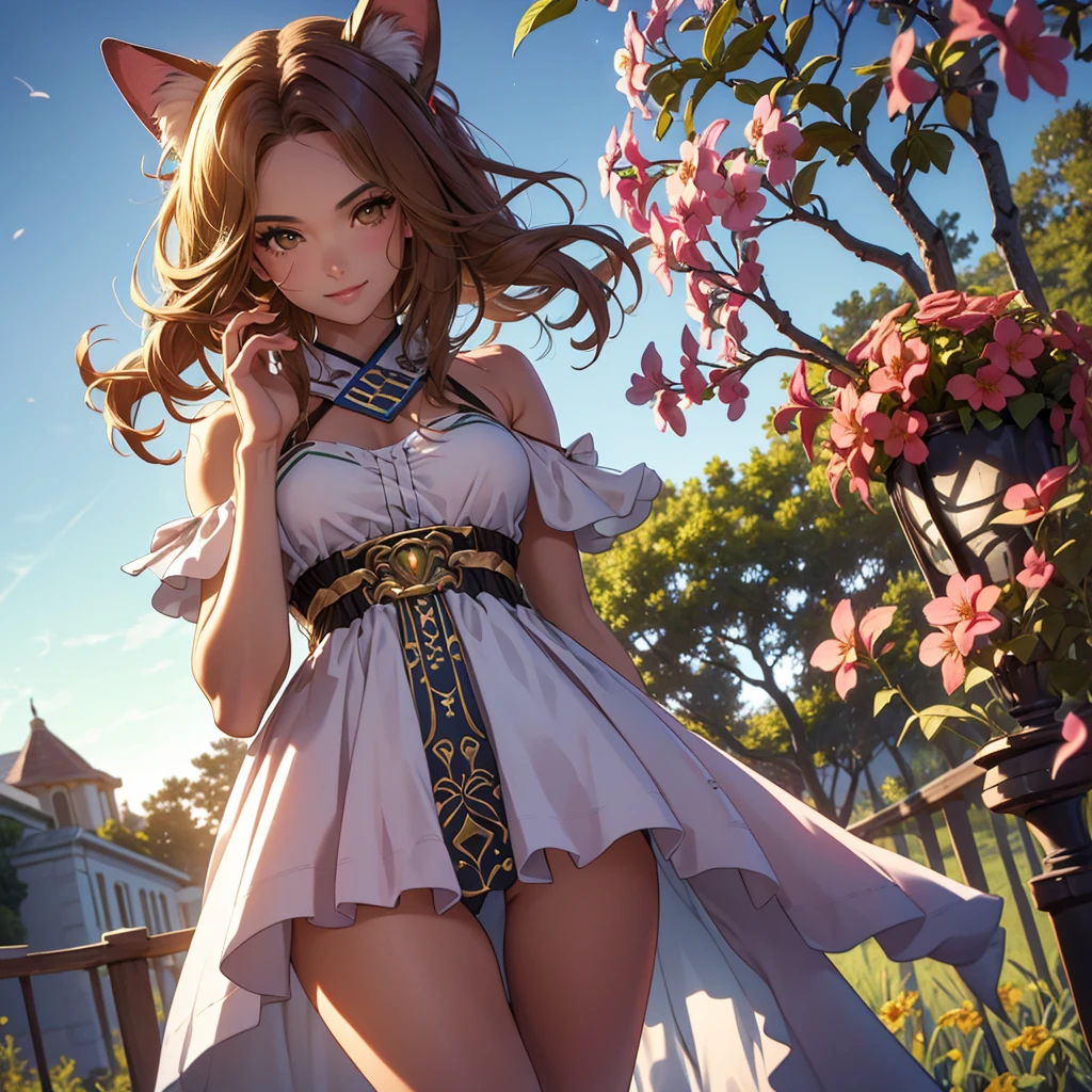 (best quality,4k,8k,highres,masterpiece:1.2),ultra-detailed,(realistic,photorealistic,photo-realistic:1.37),acrylic painting,beautiful Brazilian model in pink outfit with downy hair,beautiful Brazilian model with extremely colorful brown hair and detailed facial features,beautiful Brazilian model standing in a beautiful garden surrounded by a starry sky,brown hair,beautiful Brazilian model with intricate accessories,cat ears, ,beautiful Brazilian model with long flowing twintails,beautiful Brazilian model with bright brown eyes and rosy lips,beautiful Brazilian model with a joyful expression,beautiful Brazilian model in a dynamic pose with cherry blossoms falling around her,beautiful Brazilian model surrounded by colorful flowers and butterflies,beautiful Brazilian model with an enchanting smile,beautiful Brazilian model with soft, pastel-colored shading,beautiful Brazilian model with a magical glow illuminating her,beautiful Brazilian model in a picturesque setting with a winding path leading to a magnificent castle,beautiful Brazilian model with a fairytale-like background,beautiful Brazilian model with a soft, dreamy atmosphere,beautiful Brazilian model with a subtle bokeh effect,beautiful Brazilian model standing under a sunny sky,beautiful Brazilian model with a warm, golden sunset in the background,beautiful Brazilian model surrounded by twinkling stars and colorful nebulae,creating an ethereal and captivating artistic masterpiece, facing camera, up close, face only, dress outfit, thigh up close up