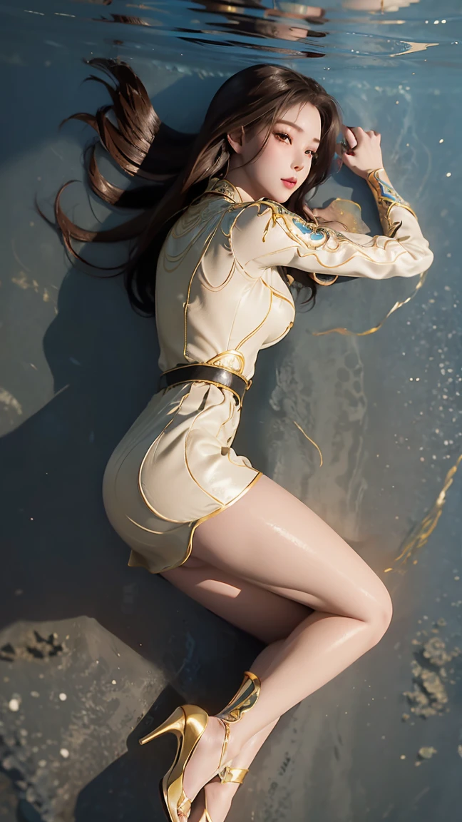 girl，girl in water， diving， I have a perfect face， Eye， income， diving，Underwater，Underwater，break in，Ton de Aso cage overall, hair,exquisite high heels，Smooth thighs，Exquisite facial features and beautiful Eye bodyesbian，while lying down，Smooth thighs，Lace Skirt. nude