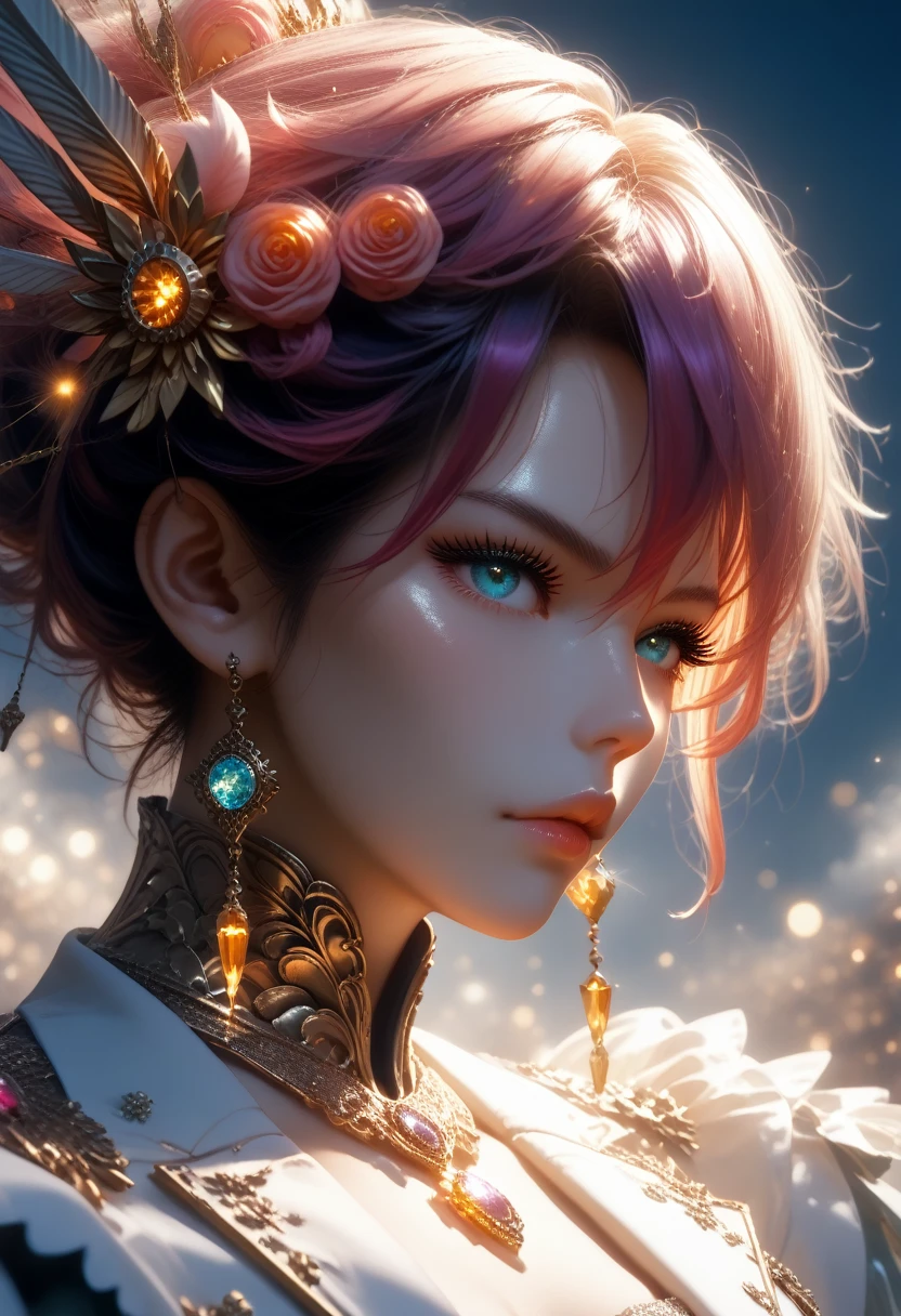 Close-up of a woman with colorful hair and necklace, Anime girl with space hair, Rossdraws Soft Brightness, Works in the style of Guviza, fantasy art style, colorful], bright fantasy style, cosmic and colorful, Gouvez, colorful digital fantasy art, amazing art style, beautiful anime style, White skin, Night coat,full height,, Beautiful Bridge Background Captivates the Viewer,Shine, sexy, chic,Wide Format Image Capture,The Whole Picture, A game of shadows, Clear colors, masterpiece, Full Detailing of the Details, sparks, divinity, score_9,score_8_up,score_7_up,dramatic lighting,highly detailed,high budget,bokeh,cinemascope,moody,epic,gorgeous,film grain,grainy,masterpiece,best quality,perfect anatomy,very aesthetic,official art,8k,