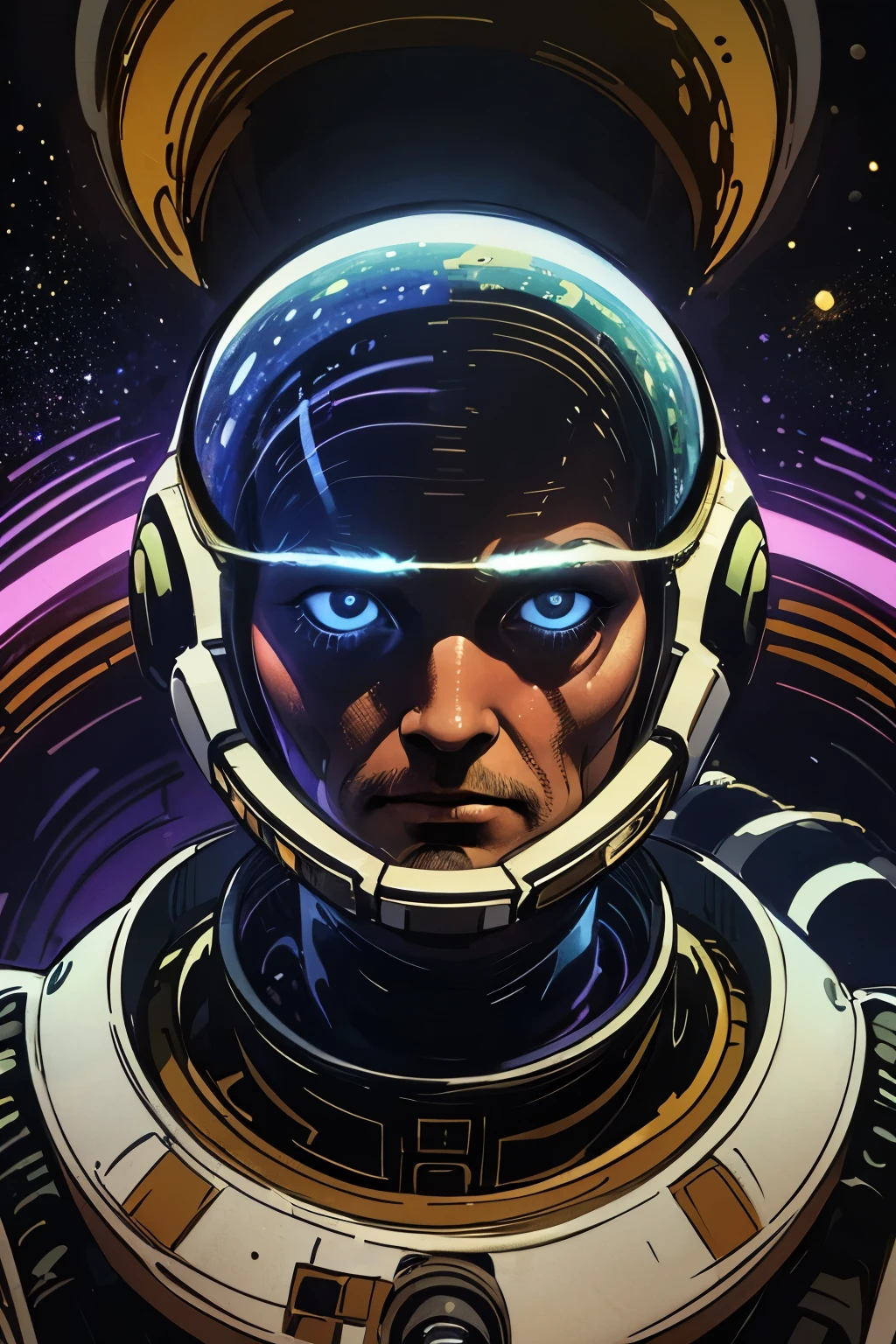 HD details, close-up of a man in a spacesuit, planets in background, psychedelic cosmic horror, psychedelic illustration, outer space, plant growth, psychotic universe, background space graphic art, cosmic illustration, outer space, cosmic LSD poster art, dmt space behind, space scene, surreal space, cosmic style