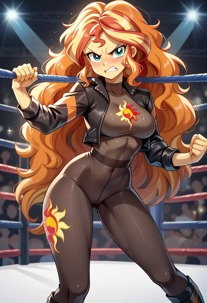 Eqg  Adagio angry bodystocking fight ring  sunset shimmer 