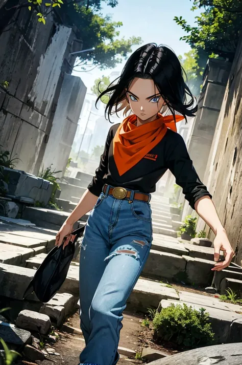 a masterpiece, best quality, detailed and expressive eyes, perfect facial features, high resolution, 1 boy, alone, android 17-in...