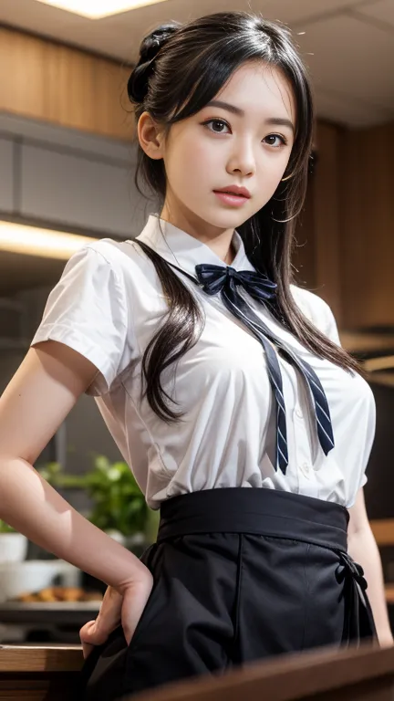 waitress、waitress、(8k, raw photos, 最high quality, masterpiece: 1.2), (realistic, photorealistic: 1.37), 1 歩道に立っているwaitressのを着た女性...