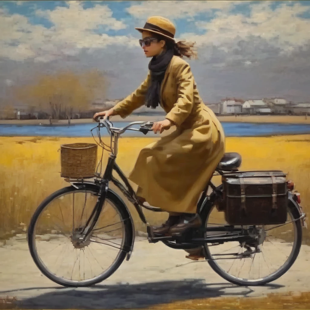 (masterpiece, Highest quality:1.2), One girl riding a bicycle, alone