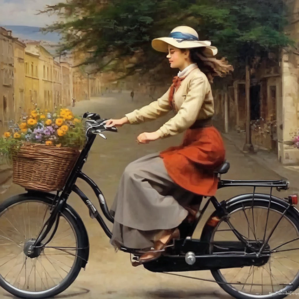 (masterpiece, Highest quality:1.2), A girl is riding a bicycle, alone, 