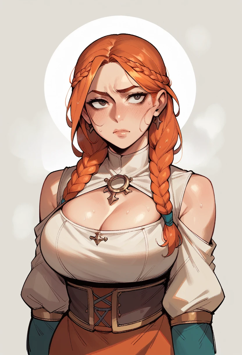 (masterpiece, top quality, Best Quality),  art,1 girl,Whole body, 
orange hair,braided hair , big breasts 