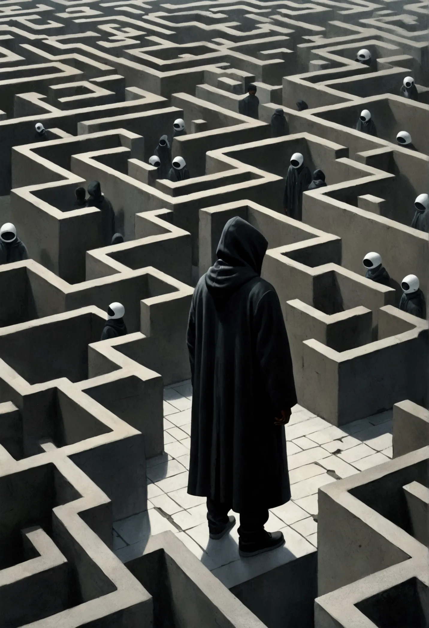 there are many black people standing in a concrete maze, the art of math by jeonseok lee, pexels contest winners, the art of mat...