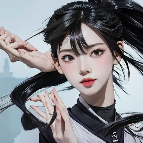 ((best quality)), ((masterpiece)), (detailed), perfect face. black hair. ponytail. anime girl. asian girl. black eyes. ulzzang. ...