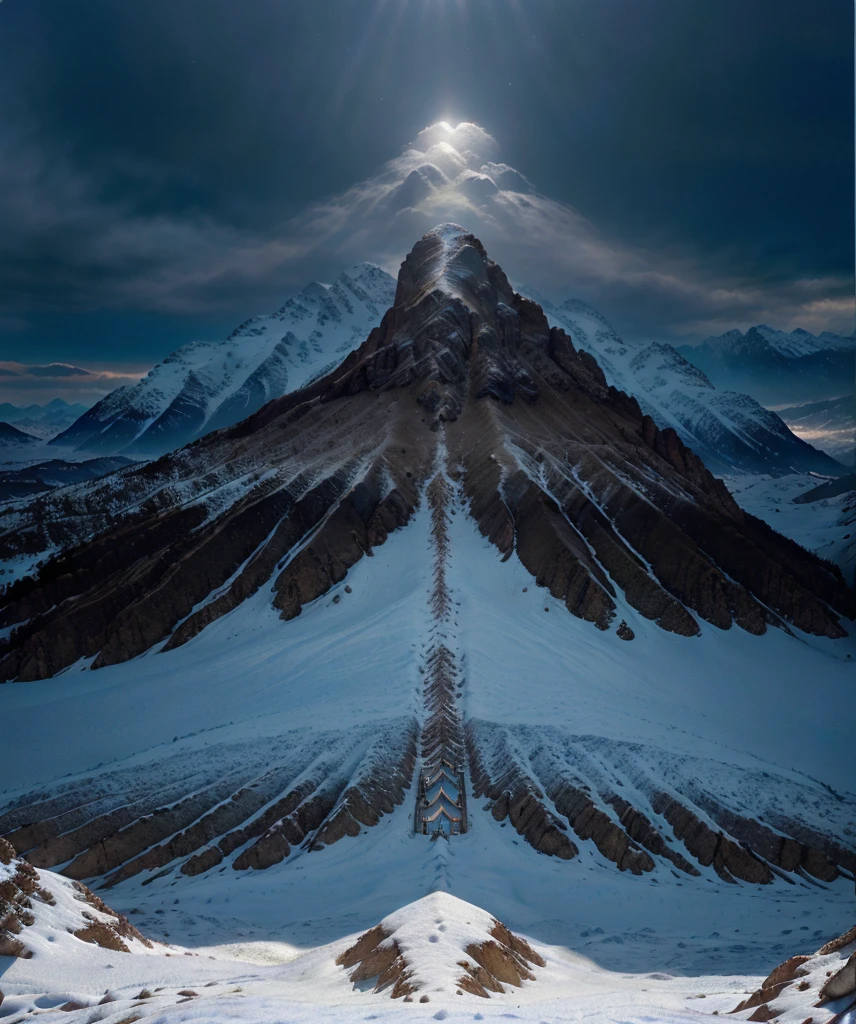 (surreal snow-capped mountains, dreamlike landscape, magical environment, mystical atmosphere, ethereal scenery, fantasy world, (dramatic lighting:1.2), (cinematic colors:1.2), (vibrant colors:1.2), (intricate details:1.25), (highly detailed:1.3), (photorealistic:1.4), (best quality,4k,8k,highres,masterpiece:1.2),ultra-detailed,(realistic,photorealistic,photo-realistic:1.37))