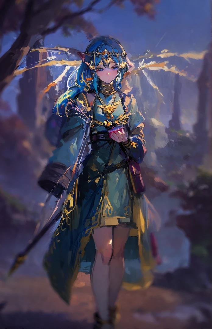 Anime girl with blue hair and blue dress holding sword, alluring elf princess knight, elf princess, elf princess knight, Elf Girl, elf queen, portrait of an elf queen, elf queen, beautiful elf with ornate robes, cushart krenz key art feminine, beautiful and elegant elf queen, blue elf, lalafell, astri lohne