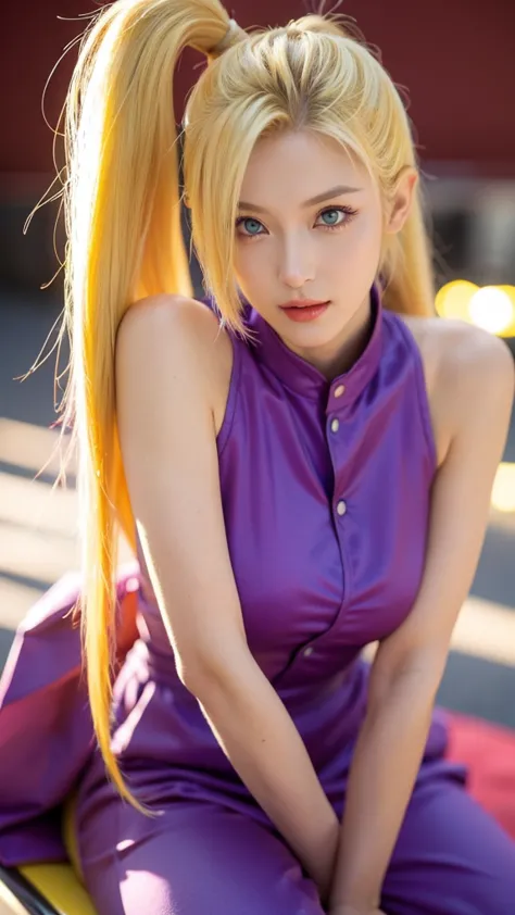 a close up of a person with long hair and a purple clothes, yamanaka ino, yamanaka ino from naruto shippuden as an anime charact...