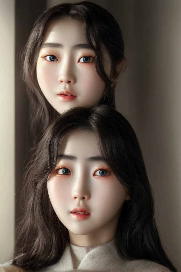 Photo Realistic a happy korean girl age 21, surprised expression, beautiful detailed eyes, beautiful detailed lips, extremely detailed face, large expressive eyes, long eyelashes, imagining entering a new world similar to the city in Final Fantasy VII Rebirth, vibrant colors, intricate details, kawaii style, octane render, 8k, highly detailed, photorealistic, dramatic lighting, volumetric fog (1:1)