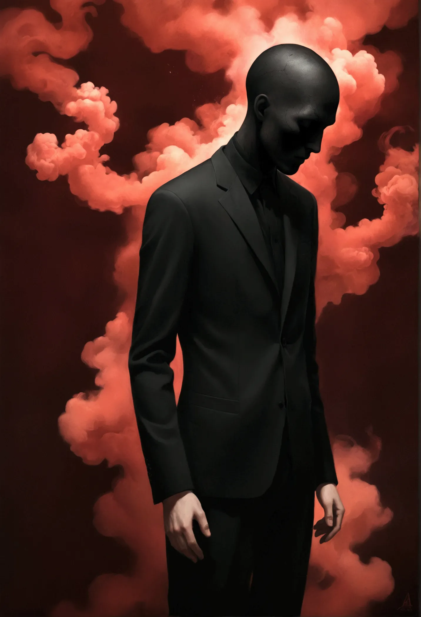 迷宫里的faceless man像, faceless man, alessio albi, abstract surrealism, faceless man dark, unsettling horror limbo, fractal human bo...