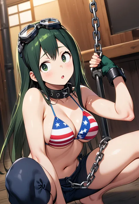 (((tsuyu asui)))、(((my hero academia)))、(((dark green hair)))、(((long hair)))、(((put goggles on your head)))、(((american flag bi...