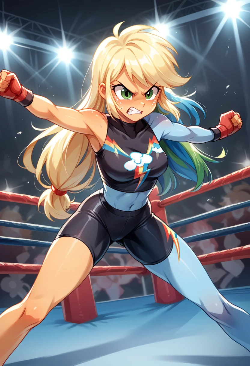 Eqg  angry bodystocking .  Fight in ring rainbow dash Applejack