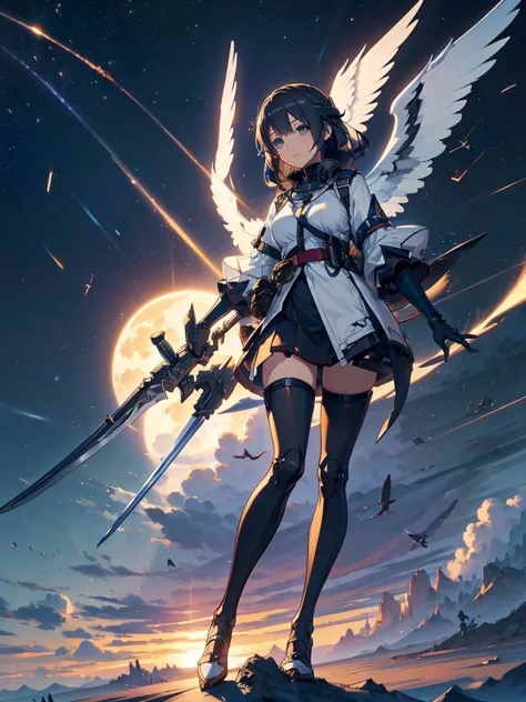 anime character with wings and sword, from arknights, anime art wallpaper 4k, anime art wallpaper 4k, guweiz on pixiv artstation...