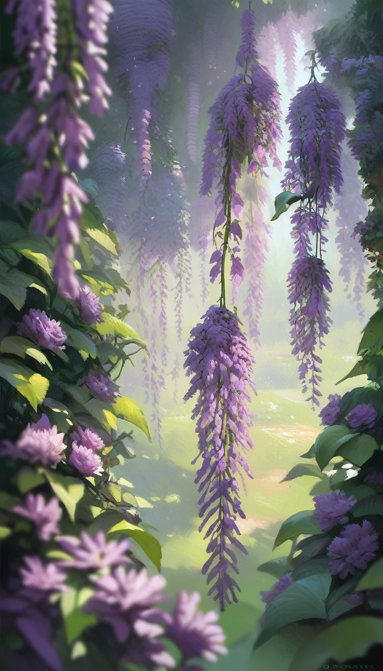 score_9, score_8_up, score_7_up, score_6_up, score_5_up, score_4_up, wisteria garden, wisteria flowers, wisteria trees, surrealism, volumetric lighting, gwentstyle, 