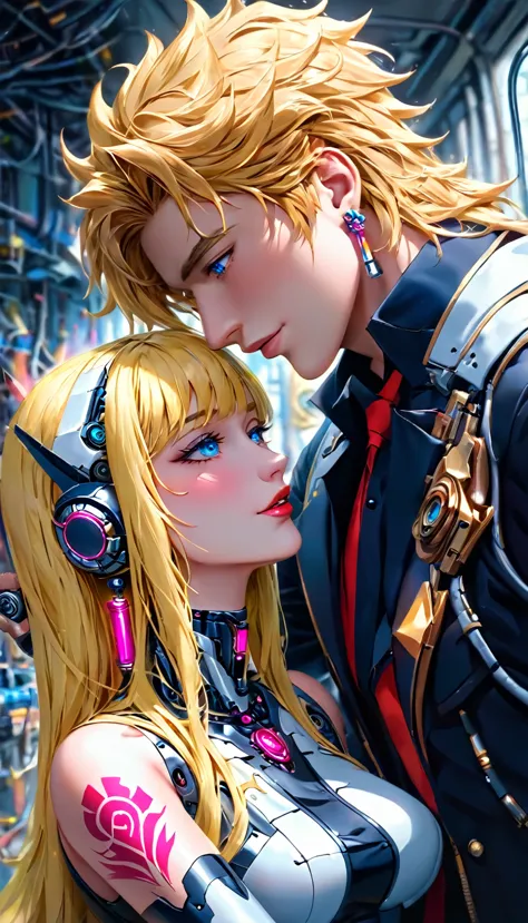 guy and girl ethereal demonic 2 anime guy 女 druids, metallic long light blonde hair, delicate masterpieceintimate delicate etche...