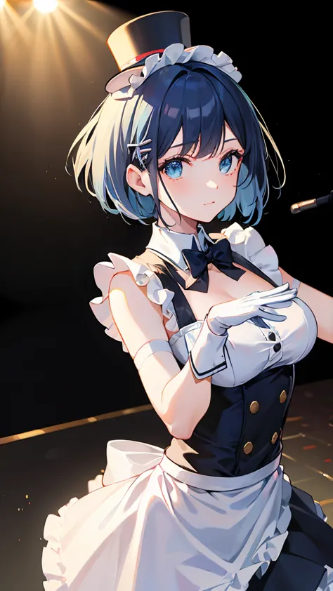 ((best quality)), ((masterpiece)), (detailed), perfect detailed eyes, perfect detailed face, blue hair, bob cut, hairpin, maid, ...