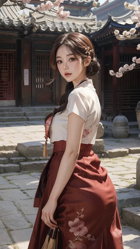 best quality, 8k, masterpiece: 1.3), ((((((ridiculously big tits: 0.8))))), hairpin, (beautiful face:1.3), plum blossom ink pain...