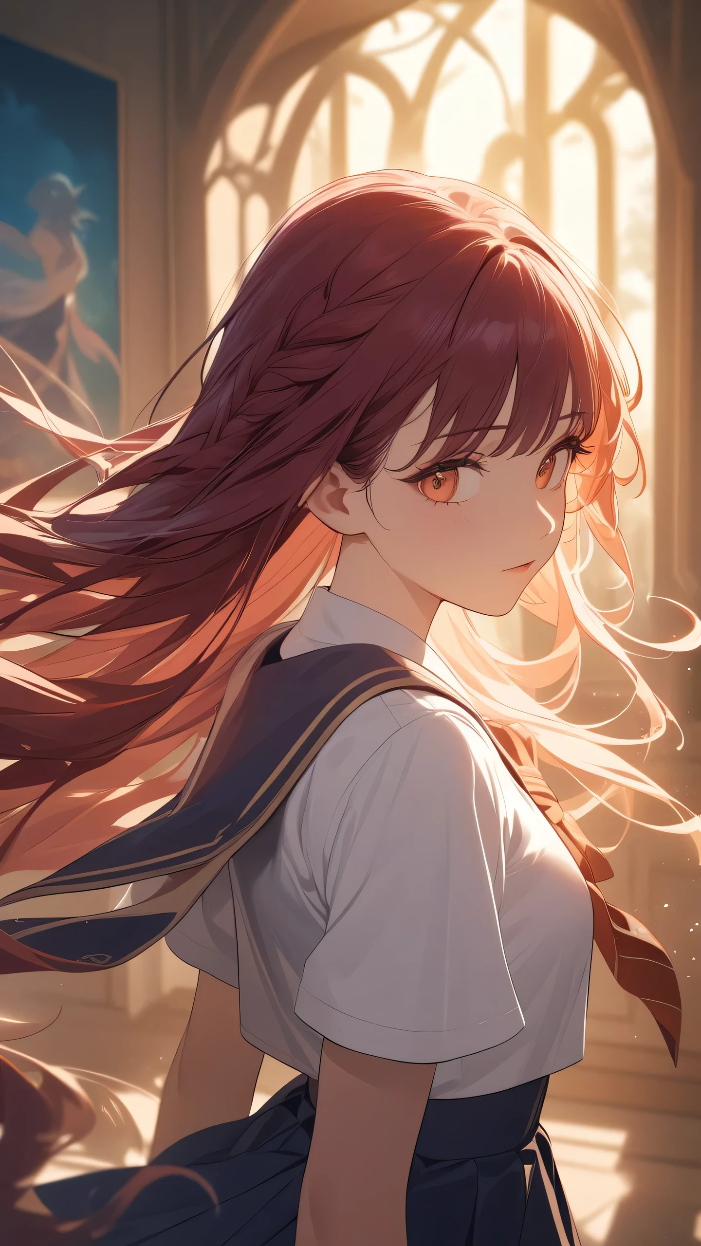 1girl, solo, schooluniform, surreal scene, detailed face, detailed eyes, detailed hair, detailed clothing, intricate details, magical realism, dreamlike, ethereal, whimsical, cinematic lighting, warm color palette, soft focus, dramatic shadows, dramatic highlights, volumetric lighting, atmospheric, mystical, fantastical, vibrant colors, detailed textures, seamless, masterpiece, best quality, 