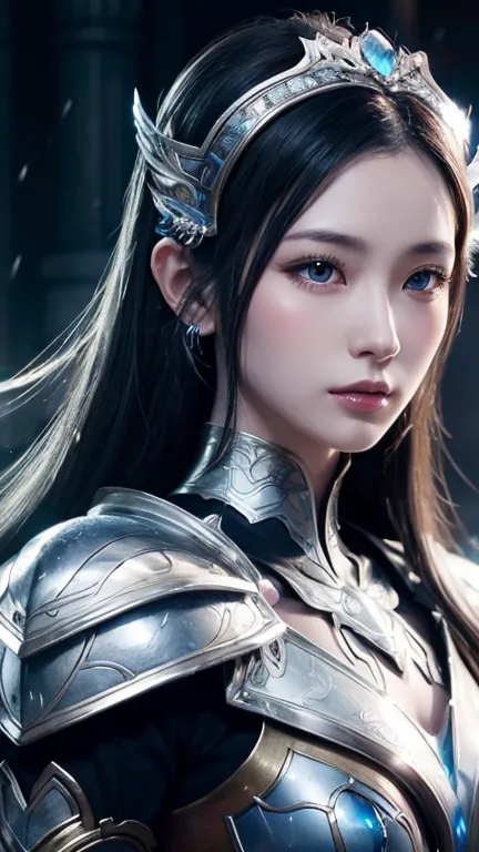 close-up of woman in silver and blue dress, chengwei pan at art station, jan j, detailed fantasy art, amazing character art, fan...