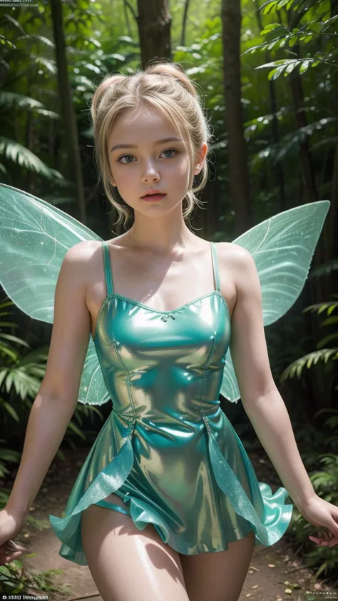 uma linda adolescente tinkerbell (tinkerbell) like a fairy in the forest. its vibrant, youthful features create an impressive ju...