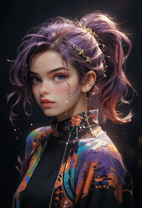 (absurdity, a high resolution, ultra detailed), (1 girl:1.3), ponytail, purple hair, break , glitch art, digital distortion, pix...